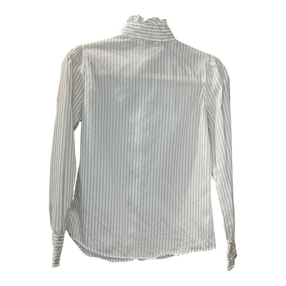 Vtg Daisyshirtworks Size S Ruffle Collar Blouse 80s/90s Striped Balloon Sleeve - Picture 2 of 10